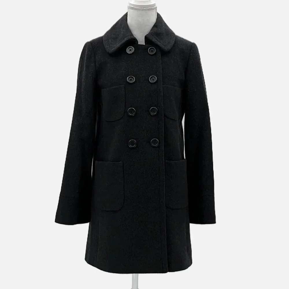 J. Crew 100% Wool Double Breasted Pea Coat in Charcoal - Size 0